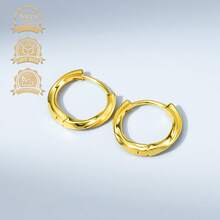 S925银黑色树脂圆形简约女士耳环 - 金色 - 查看 3