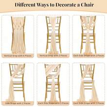 16件套浪漫婚礼椅背装饰带，长款雪纺蝴蝶结装饰，20*275厘米/7.8*108英寸，适用于婚礼走道仪式装饰、宴会厅、教堂、派对、餐厅、户外装饰 - 香檳色 - 查看 5