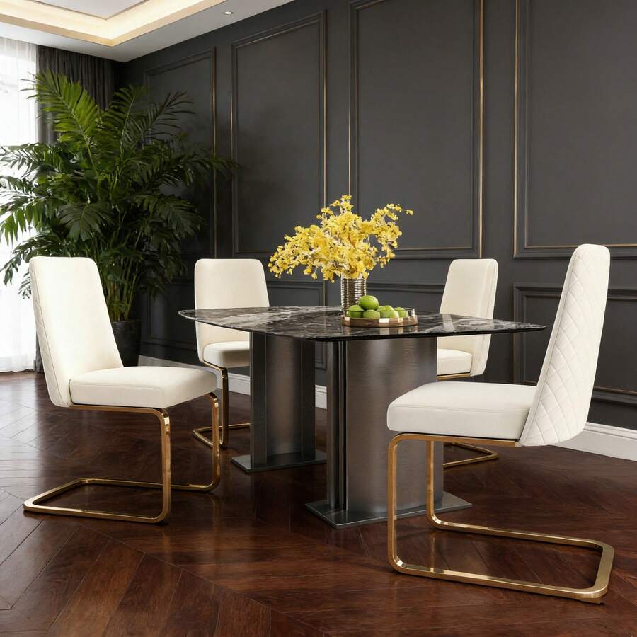 Dining Chairs - Beige + Velvet-1 - View 1