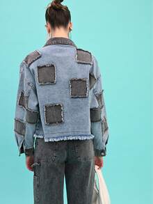 Patchwork Jacket With Fringe Details-MADE IN TURKEY - Light Wash - View 2