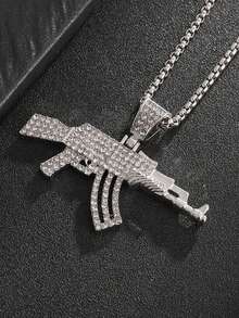 1件新款时尚创意仿AK-47突击步枪吊坠项链摇滚朋克男女饰品礼品 - 金色 - 查看 8