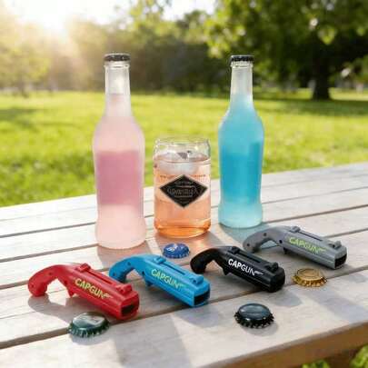 1pc Creative Portable Handgun Bottle Opener, Personalized Bottle Cap Launcher, Multifunctional Beer Bottle Opener, Suitable For Birthday Parties, Adult Entertainment, Family Gatherings And Various Parties