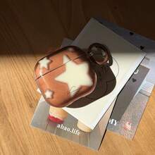 小众韩风透明棕色底座米色星星挂环耳机保护套,兼容 Pro 2、可爱简约苹果4代3代新款半女士耳机保护套 - 棕色 - 查看 5