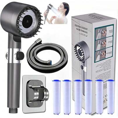 High Pressure Handheld Shower Head, 3 Settings 4 In 1 Multifunctional Massage Shower For Skin Beauty. Includes 47" Hose, Bracket & 5 Filters