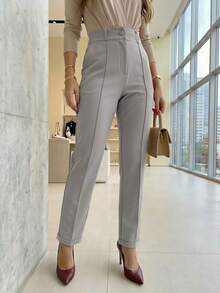 A&DD MODA, REF: 502-AS1188 | Women's Straight Tailored Pants, High Waist, Functional Side Pockets, Elegant Details On The Hem, Smooth And Sophisticated Finish, Versatile Formal Piece For Formal And Casual Looks, Comfort And Style For Everyday Wear, Improved Classic Suit - Màu Xám nhạt - Xem 4