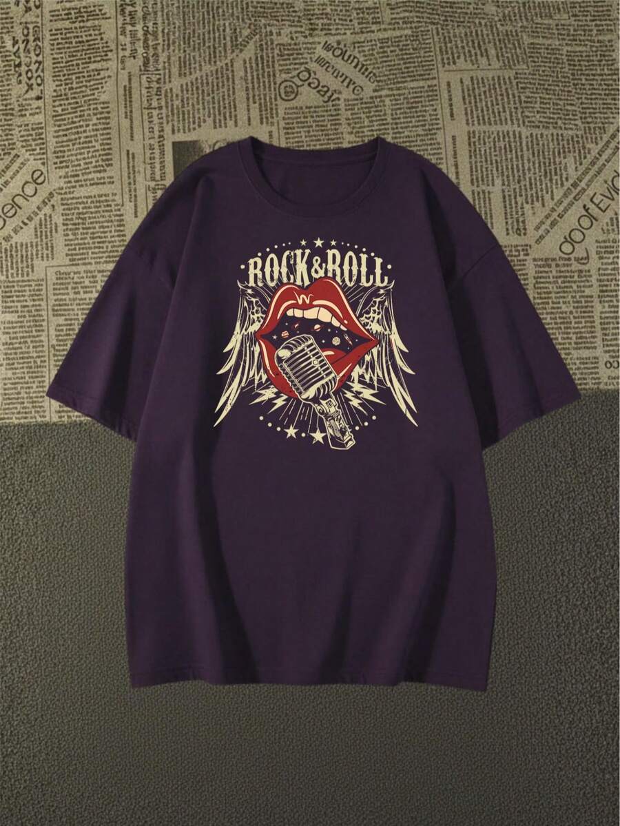 Camisa Camiseta Algodão Premiun Rock Roll Lingua Exclusiva 2026 - Roxo - Visão 1