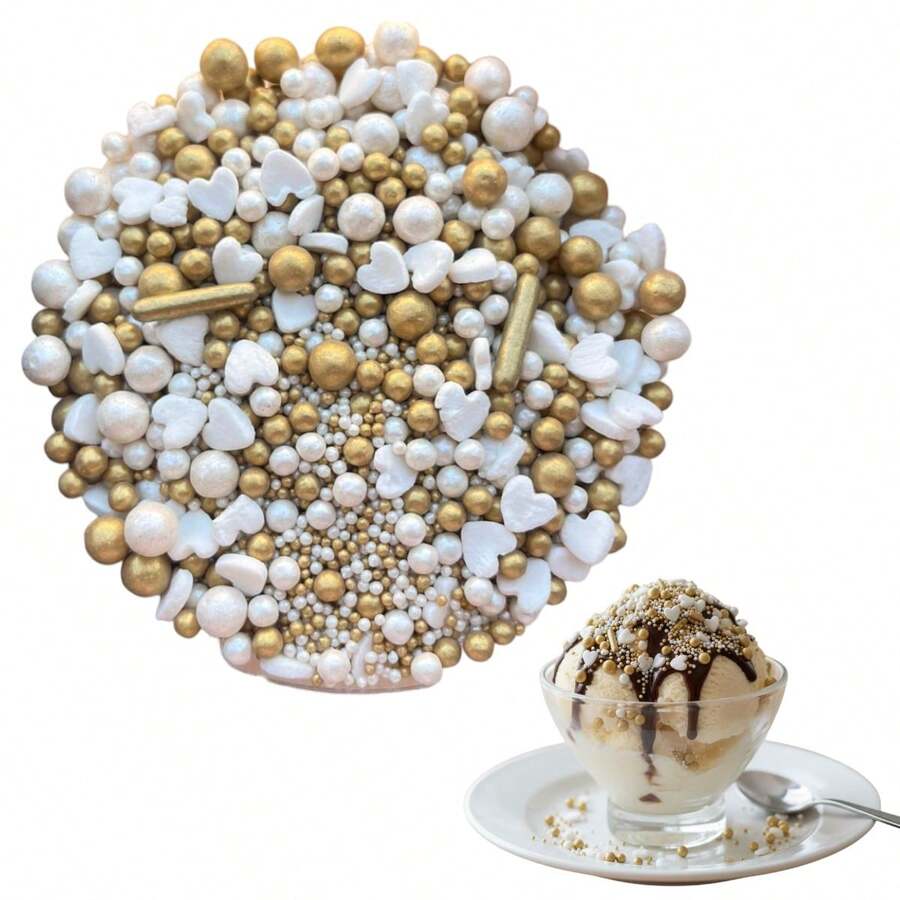 Mezcla de Sprinkles, Perlas, Rods y Confetti Comestibles para Decoración de Postres y Repostería – 100 g. - Elegant Dorado - Ver 1