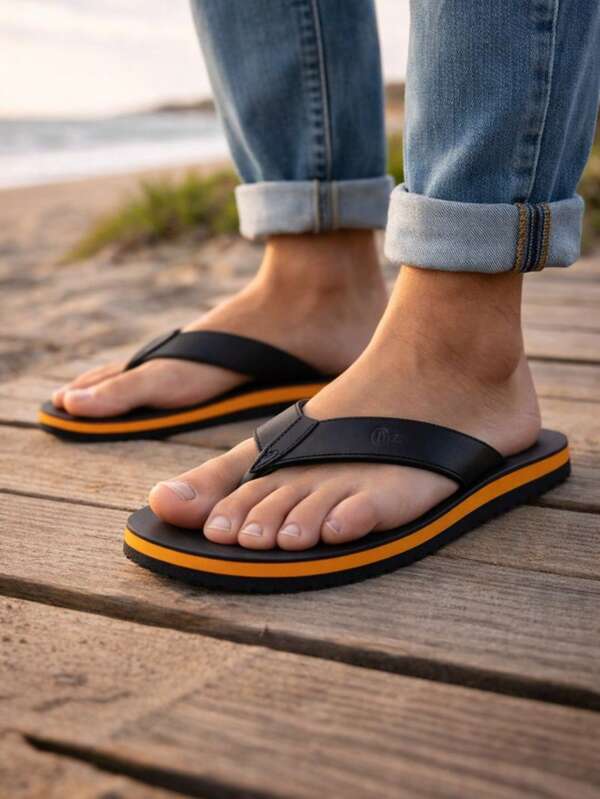 Sandália Chinelo Couro Masculino Antiderrapante Confortável  Praia    verão  Praia