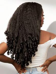 Afro Curly Headband Wig Synthetic Yaki Curly Half Wigs For Black Women Kinky Curly Glueless Wig With Bottom Bouncy Curls Blowout Style Natural Black 24 Inch - Black Brown - View 7