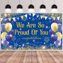 Blue Gold Congratulations We Are So Proud Of You Backdrop Banner Photography Background Hanging Party Supplies - A - View 8