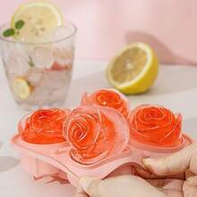 (Limited Time Offer) 1pc Baking Mold, Cake/Chocolate/Jelly/Pudding Mold With 4 Holes,  Rose Flower Ice Cube Mold With Lid, Rubber Ice Tray, Suitable For Birthday Party, Gifts, Drinks, Coffee, Cocktails,  Whiskey, Handmade Soap Ice Cube Tray Ice Cube Ice Cube Squishy Ice Cube Mold Ice Cube Mould, Valentine 's Day Supplies﻿ - 彩色 - 查看 4