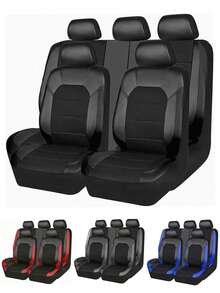 Complete Car Seat Cover Set (5 Seats/9 Pieces), Front Seat Covers (2 Seats/4 Pieces), Universal Car Seat Covers Made Of Leather And 3D Breathable Mesh, Zipper Design, Pre-Drilled Headrest Openings, Suitable For Sedans, Trucks, And SUVs, And Compatible With Airbags. The 9-Piece Set Includes: 2 Front Seat Covers, 1 Backrest Cover, 1 Rear Seat Cover, And 5 Headrest Covers. The 4-Piece Set Includes: 2 Front Seat Covers And 2 Headrest Covers. - Style a - View 2