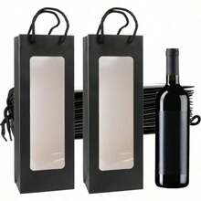 Paquete de 20 Bolsas de Regalo para Vino Cyblinia con Ventana Transparente de 14.2 x 4.9 x 3.4 Pulgadas, para Bodas, San Valentín, Cumpleaños y Fiestas - Negro998 - Ver 2