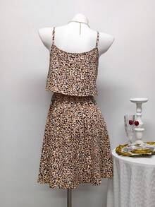 Happy Girl Casual Elegant Woven Fabric Double Layer Design Comfortable Vacation Style Women Dress, Spring/Summer - Brown - View 4