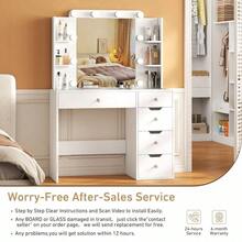 35.5 Modern Vanity Desk With Lighted Mirror, Makeup Vanity Table With Glass Top, 10 USB Power Bulbs Mirror 3 Color & Brightness Adjustable,Bedroom Vanity Set Girls Women,New Year - 白色 - 查看 11