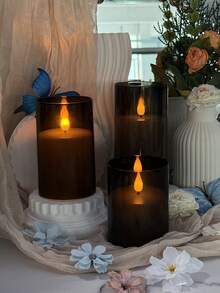 3pcs/Set 3D Flame Flickering Flameless Candles, Battery Operated Realistic Candle Light, With Timer Remote Control, Suitable For Christmas, Halloween, Valentine's Day, Dining Table, Wedding, Party, Gift - Black 3D LED Beads - View 9