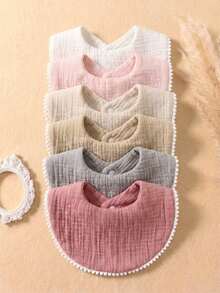 6pcs/Set Candy Color Soft Cotton Cute Baby Bibs, Suitable For Daily Use In All Seasons - Multicolor - View 1