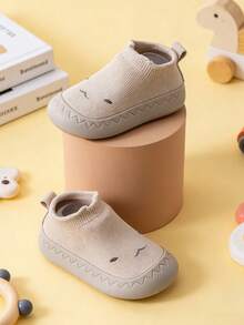 1 Pair Beige Shark Pattern Baby Toddler Shoes, Anti-Slip Soft Sole Silicone Socks Shoes, Breathable Knit Indoor/Outdoor Floor Sports Shoes - Beige - View 5