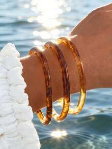 4 peças/3 peças Conjunto Vintage Punk Geométrico Assimétrico Pulseira de Resina Marrom, Café, Azul, Amarelo Acrílico Semi-Transparente Espessa, Personalizada Minimalista Elegante Adequada para Mulheres e Homens, Presente para Festa, Jantar, Dia a Dia (Padrão de Resina Aleatório) - Multicolorido - Visão 14