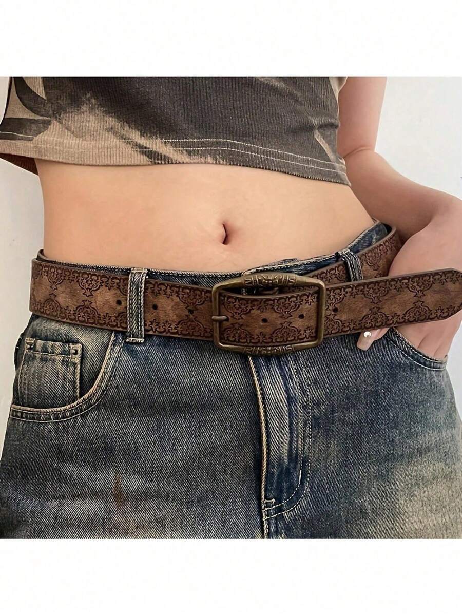 American Style Men's Belt, Y2K Women's New Style, High-End Retro Brown, Suitable For Young Women To Pair With Dresses - 彩色 - 查看 1