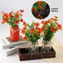Rustic Wedding & Home Centerpiece: 3-Piece Mason Jar Vase Set On Decorative Wooden Tray – Farmhouse Kitchen, Dining Room, Living Room Decor - 橙色(雛菊) - 查看 6