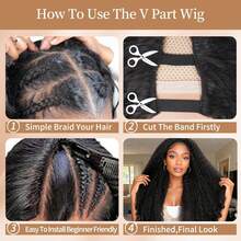 非洲V型分缝蓬松卷发假发，专为设计，无需胶水即可佩戴，发尾卷曲独特，合成材质，无需留出头发区域，夹式设计。 - 彩色 - 查看 8