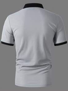 1件男士浅灰色翻领半拉链Polo衫 - 淺灰色 - 查看 4