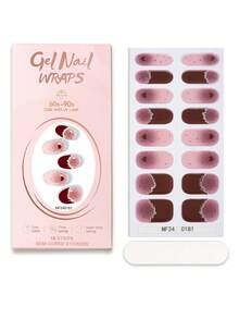 16片半固化凝胶美甲贴纸，甜美个性化情人节爱心闪粉水晶美甲贴纸，甜美渐变黑到裸粉色，日常和派对无缝过渡，需使用UV灯固化，持久耐用，适合女性和女孩日常、情人节、派对DIY美甲用品 - 紫色 - 查看 7