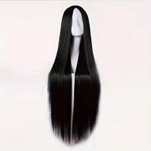 NATAN Anime Cosplay Wig - 24" Black Long Straight With Bangs, Heat Resistant Synthetic Hair For Halloween & Costume Parties - Natural & Black - View 1