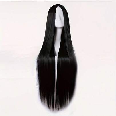NATAN Anime Cosplay Wig - 24" Black Long Straight With Bangs, Heat Resistant Synthetic Hair For Halloween & Costume Parties