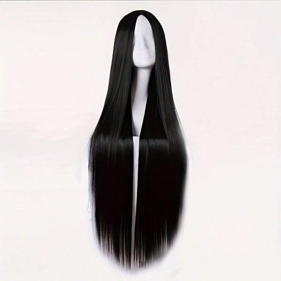 NATAN Anime Cosplay Wig - 24" Black Long Straight With Bangs, Heat Resistant Synthetic Hair For Halloween & Costume Parties - Natural & Black - View 1