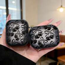 Black Cherry Design Protective Case Compatible With Apple Earphones, Transparent Black Earphone Shock-Proof Cover, Only Suitable Compatible With Apple Bluetooth Earphones - Transparent Black - View 2