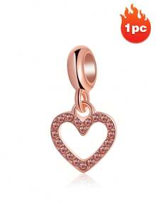 1pc Simple And Versatile Double Heart Charm, Rose Gold Silver Grey, Valentine's Day DIY Beaded Bracelet Jewelry Pendant Accessories, A Variety Of Styles To Choose From - A - View 15