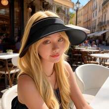 新款女士骑行防晒帽，防紫外线，可折叠，加宽帽檐，遮挡面部，无帽顶防晒帽，草编帽，大帽檐，夏季防紫外线，遮挡面部，无帽顶，防紫外线，户外便携式防晒帽 - 彩色 - 查看 2