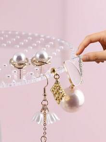 Minimalist Wooden & Plastic Jewelry Storage Box, Earring Organizer Display - Multicolor - View 6