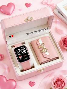 2/1pc Elegant Fashion Cute Heart-Shaped LED Digital Display Watch With Multifunctional Wallet, Suitable For Girls Daily Wear, Birthday/Holiday Gift, Holiday, Vacation, Travel, Party Decor, Friend Gift, Back To School And Graduation, Valentine's Day Gift For Girls, Girls Accessories - Multicolor - View 2