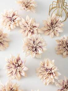 5/12支香槟色仿真大丽花带茎人造花，丝绸仿真花，适用于家居装饰、春季餐桌摆饰、户外花园装饰、派对、礼品、新娘手腕花、情人节和母亲节装饰 - 紫咖色 - 查看 4