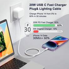 快速充電 純色 1-2 組 20W 快充充電器 英規插頭適配器 + 3.3FT/100cm USB-C 轉 Lightning 充電線，相容 14 13 12 Pro Max Plus 便攜充電套組 壁式充電器，高速旅行 PD 電源適配器 - 英規插(220-240V) - 查看 3