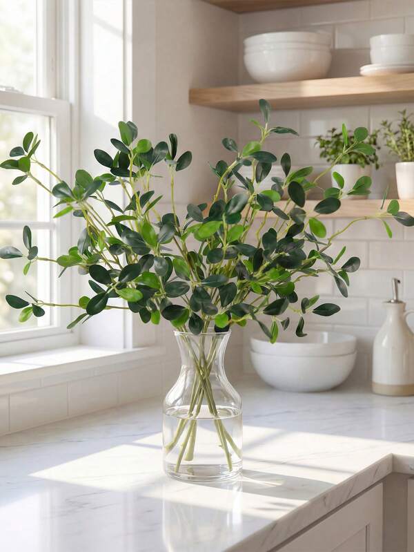 6pcs Artificial Milan Leaves, Suitable For Seasonal Decoration, Home Gatherings, Wedding Decor, Living Room, Bedroom, Vase DIY, Valentine's Day Gift