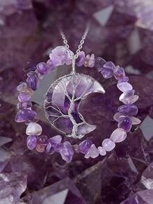 1/2 件紫水晶宝石首饰套装 - 奢华项链、六角形紫水晶项链和活力手链套装、原始水晶手工制作的珠子 - 男女皆宜的精神瑜伽服饰、精美的疗愈水晶礼物 - 彩色 - 查看 5