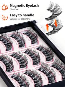 MAANGE 3 Pairs Magnetic Natural False Eyelashes ,Reusable Natural Manga Eyelashes,Natural Manga Lashes Cat-Eye Fluff Wispy Soft Lashes Fake Eyelashes False Eyelashes Strip,Natural Soft Eyelash Crisscross Wispy Fluff Lashes,Naturally Slender, Curled And Enlarged Eyes,For Women To Use Travel, Party,Natural Eye Lashes,Girl Day Gift ﻿ - Black - View 6