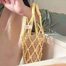 手工编织双提手杯套，户外休闲复古网状杯套 - 黑色 - 查看 5