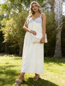 Women's Long Dress Summer Sleeveless Patchwork Contrast Color Flowy Dress For Daily Beach Party - Blue - View 3
