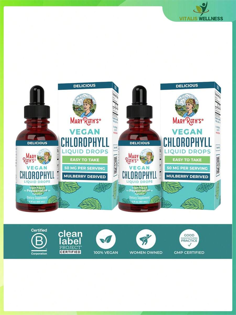 Mary Ruth's Vegan Chlorophyll Liquid Drops - Non-Diluted Liquid Chlorophyll - Mulberry Derived Supplement - Non-GMO - Delicious Minty Flavor - 2 Fl Oz - 2瓶 - 查看 1
