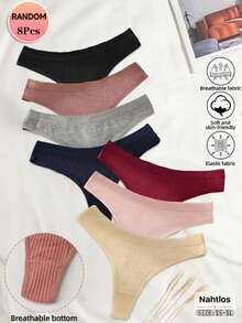 8pcs Assorted Colors Cotton Ribbed Thongs For Women - Soft, Breathable Blend, Stretchy Underwear | Comfortable & Durable For Casual Attire - Màu hỗn hợp - Xem 2
