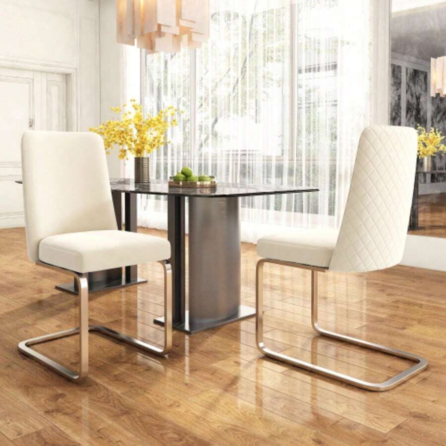 Samt-Esszimmerstuhl, 4er-Set, Luxuriös, Wohnzimmer, Schlafzimmer, Lounge-Sessel, Diamant-Rücken-Design, Mit Silbernen Metall-Stützbeinen, Beige[OLD SKU:WF317941AAB-4] - Beige, Silver - View 1