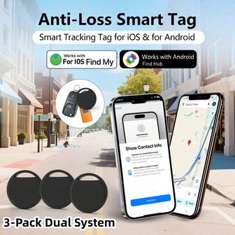 RSH 3pcs Dual System Tracking Tags, Compatible With Android And IOS, Precise Locating Key Finder Tracking Device, Smart Tracking Tag, Suitable For Luggage, Wallet, Bags - Compatible With IOS "Find My" And "Find Center" Tracking Locator