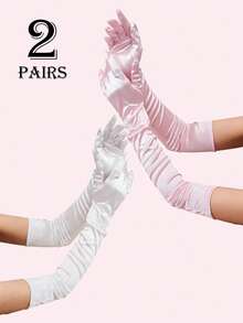 1 双女士黑色长款缎面手套，性感晚礼服手套，适合婚礼、派对服装 - 黑色 - 查看 15