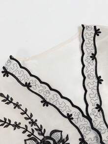 香槟色短款印花荷叶边泡泡袖圆领开衫，现代菲律宾风格，适合女性，春夏派对婚礼穿着。 - 香檳色 - 查看 3