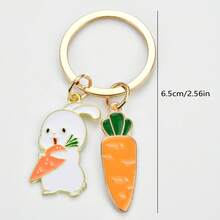 1pc Cute Big Carrot Holding Carrot Rabbit Keychain, Creative DIY Alloy Drip Oil Plant Fruit Animal Combination Keychain, Cartoon Rabbit Hugging Carrot Keychain Bag Pendant, Holiday Party Small Gift For Friends - Multicolor - View 2